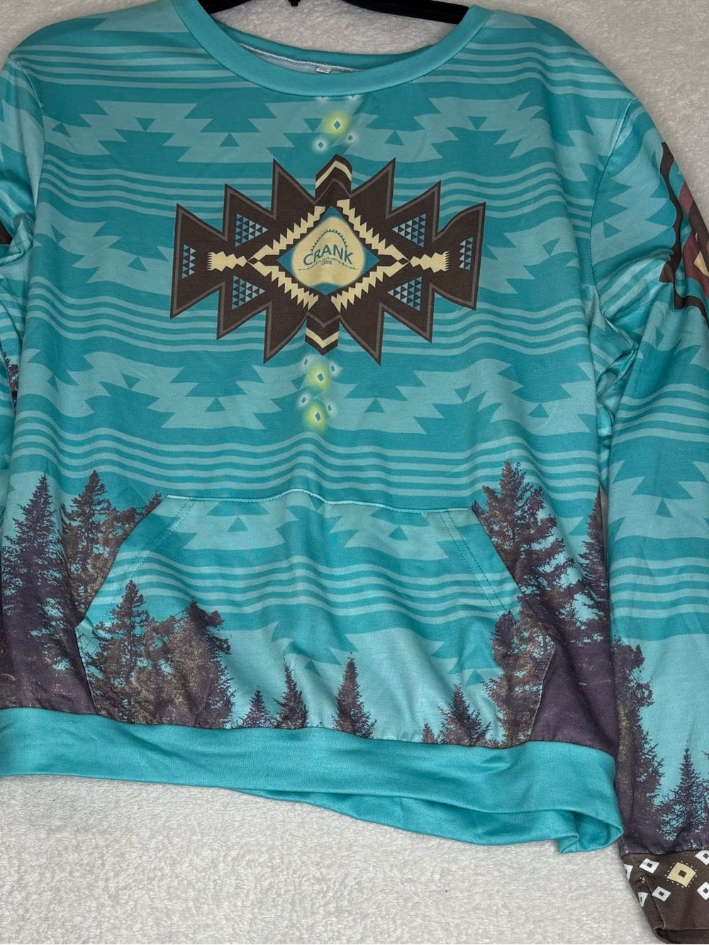 Teal Aztec-Graphic Crewneck Sweater